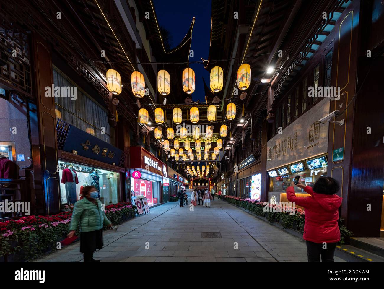 The famous illuminated lanterns display inside of Yu Yuan, Yu Garden