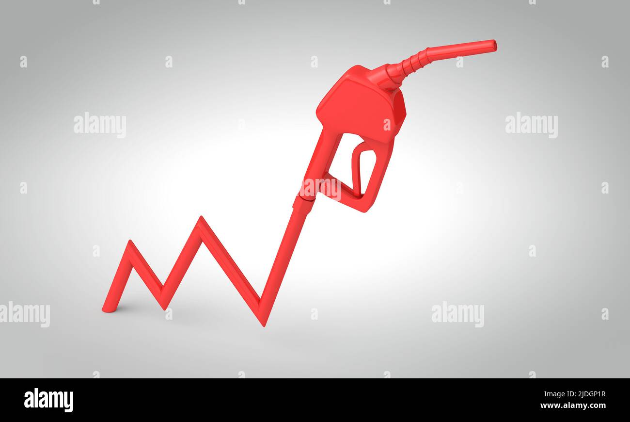 Rising fuel costs. Petrol pump rising chart. 3D Rendering Stock Photo