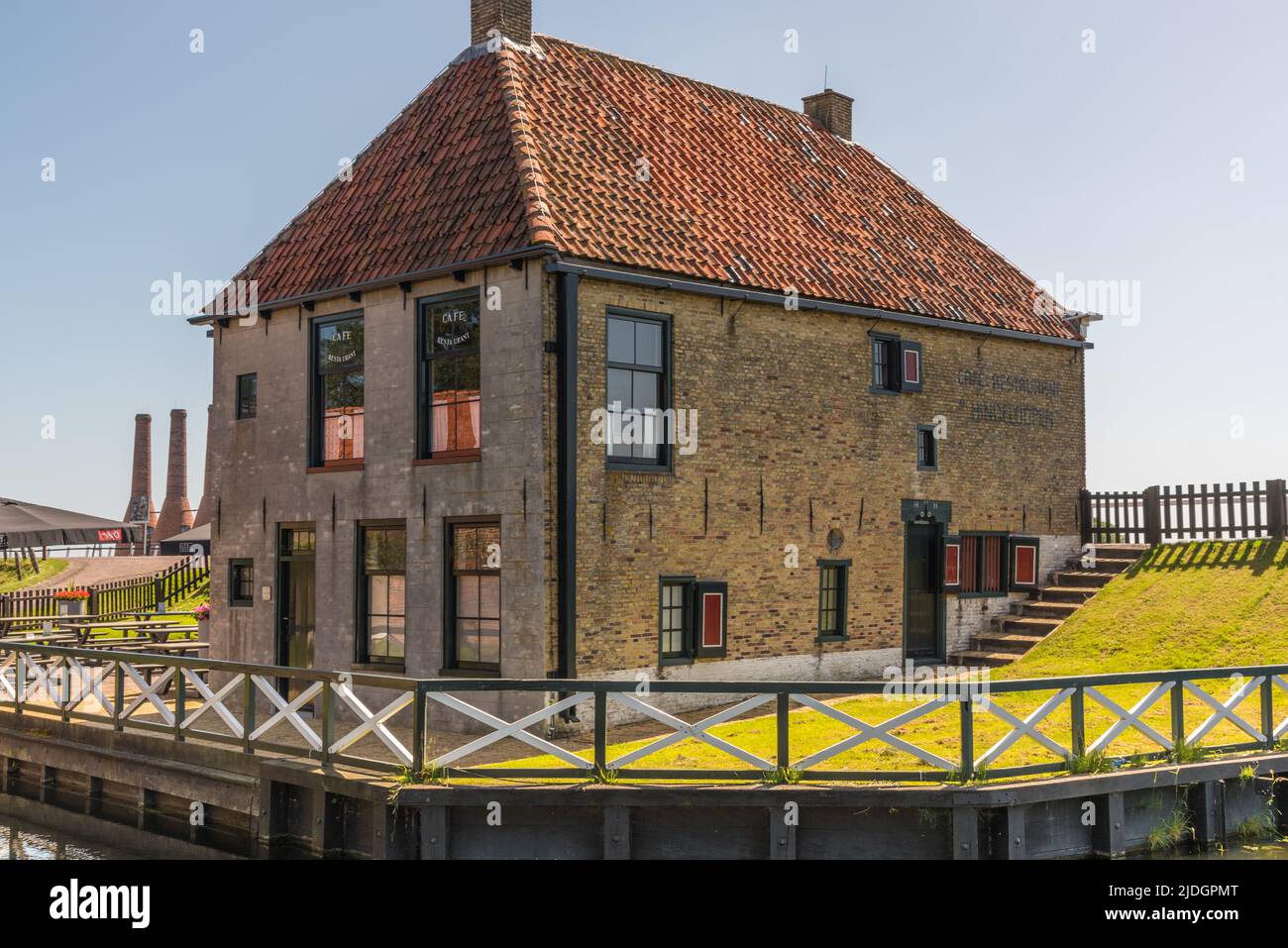 Enkhuizen, Netherlands, June 2022. An old bar with a terrace in
