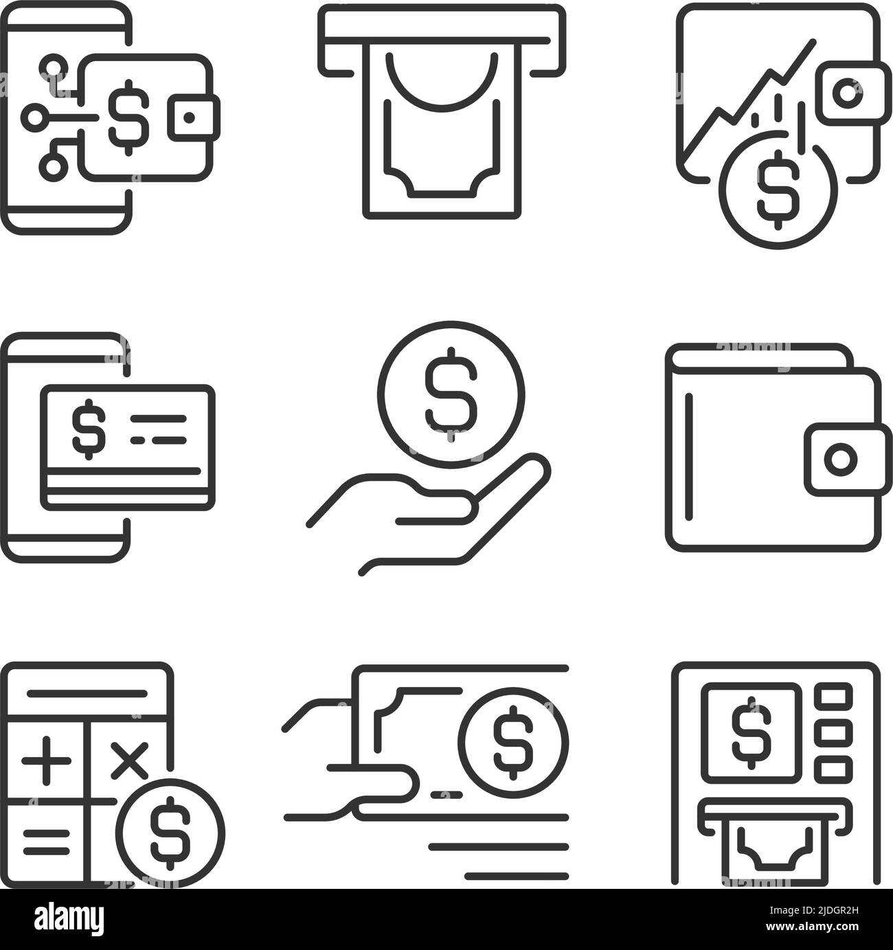 Financial management pixel perfect linear icons set Stock Vector Image ...