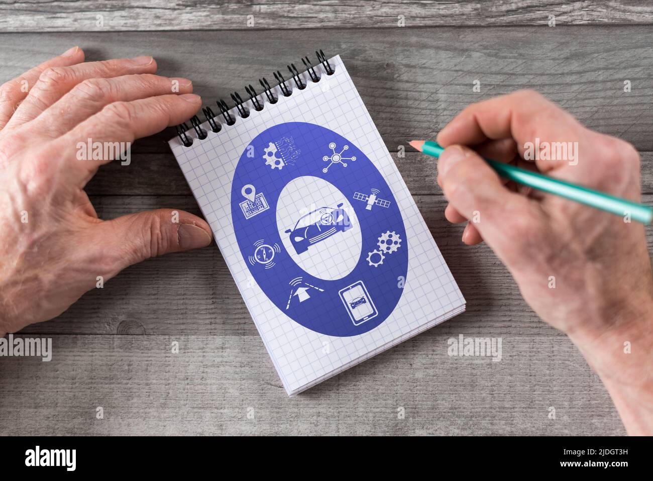 Driverless car concept drawn on a notepad Stock Photo