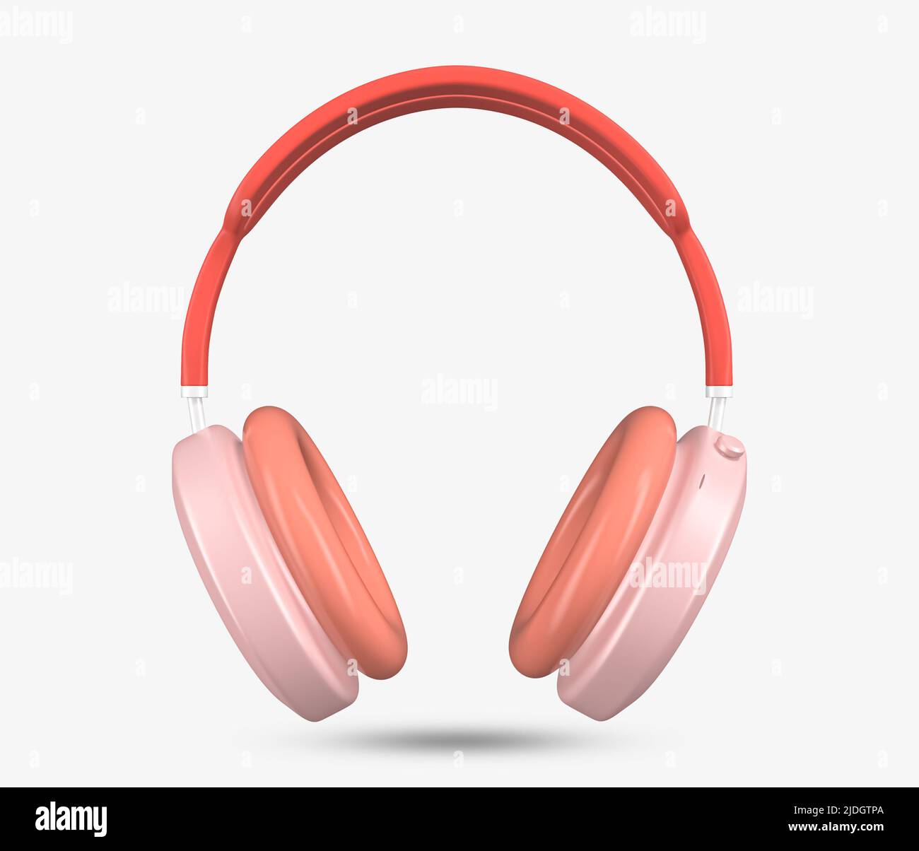 Headphone earphone 3d icon. Audio headset with pink accents. 3d