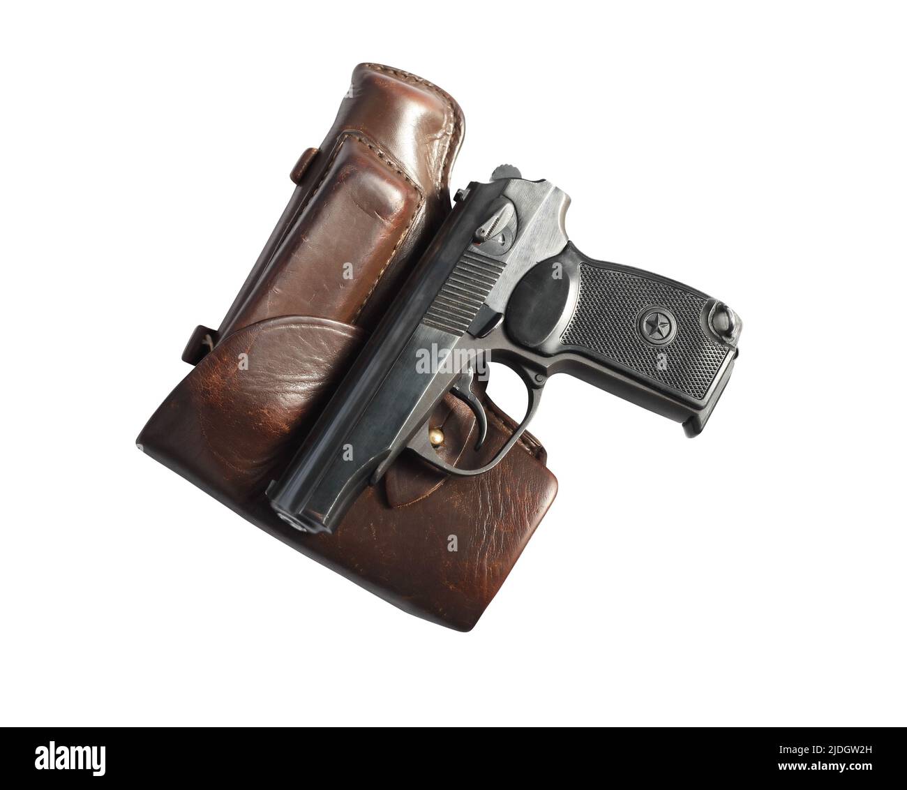 Handgun and holster isolated on white background with clipping path Stock Photo