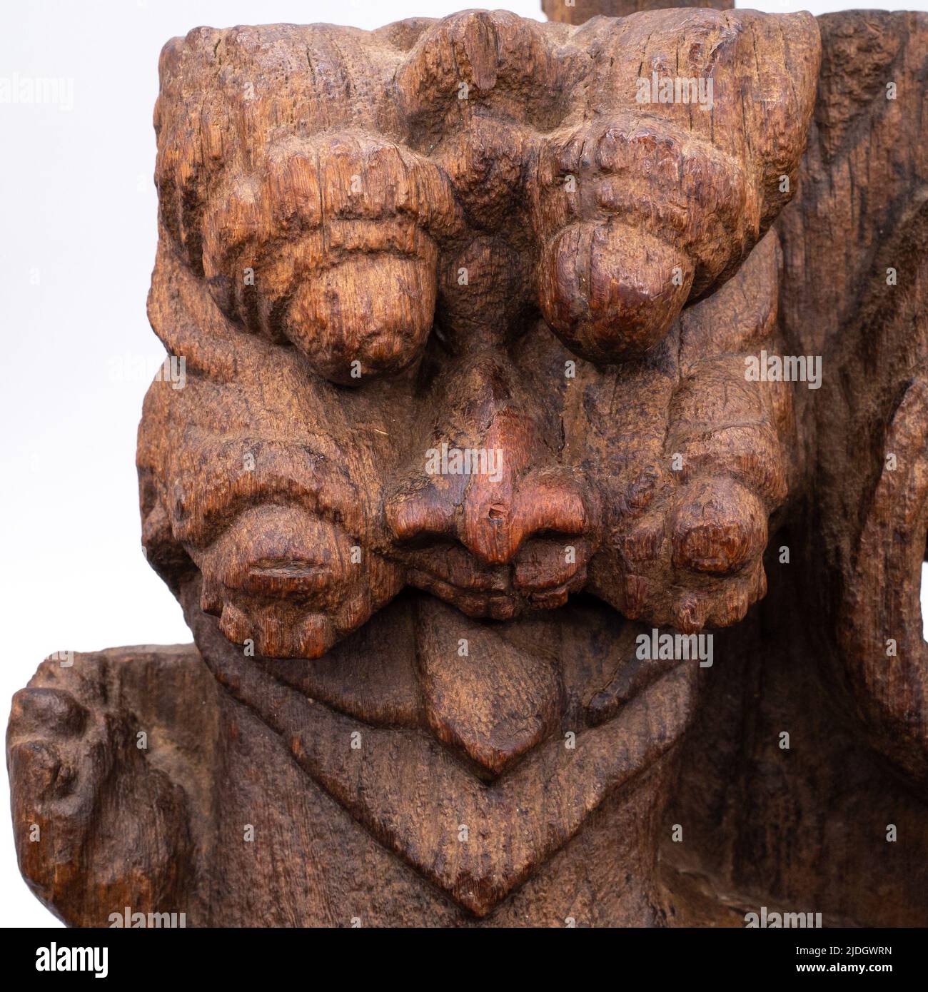 Large Antique Indian Wood Carving of Hindu Mythical Lion Yali. 18th – 19th century Stock Photo