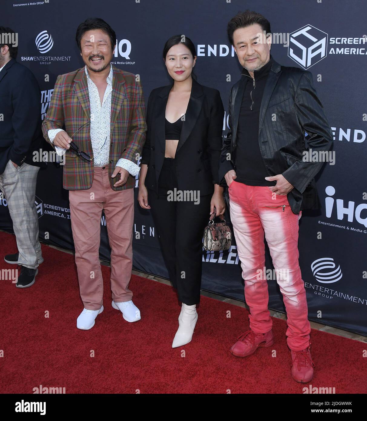 Los Angeles, USA. 20th June, 2022. (L-R) Jongman Kim, Kim Tae-hee and Rome Kanda at THE KILLER Los Angeles Premiere held at the Regency Village Theater in Westwood, CA on Monday, ?June 20, 2022. (Photo By Sthanlee B. Mirador/Sipa USA) Credit: Sipa USA/Alamy Live News Stock Photo