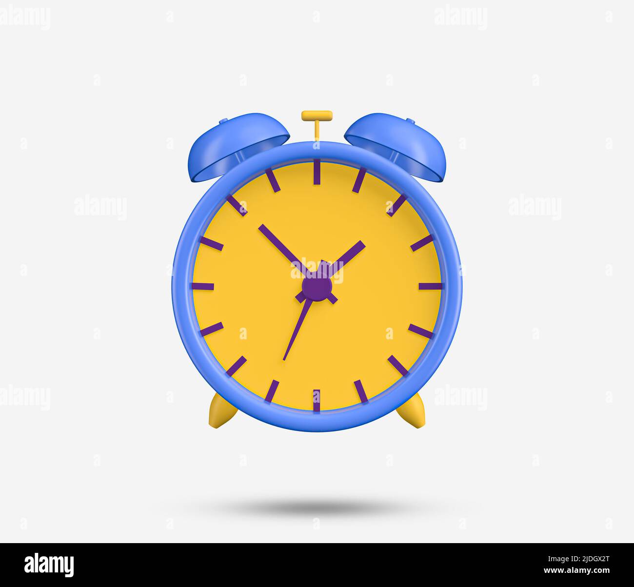 Table clock 3d icon. Realistic alarm clock symbol. Time management instrument. 3D Rendered Illustration. Stock Photo
