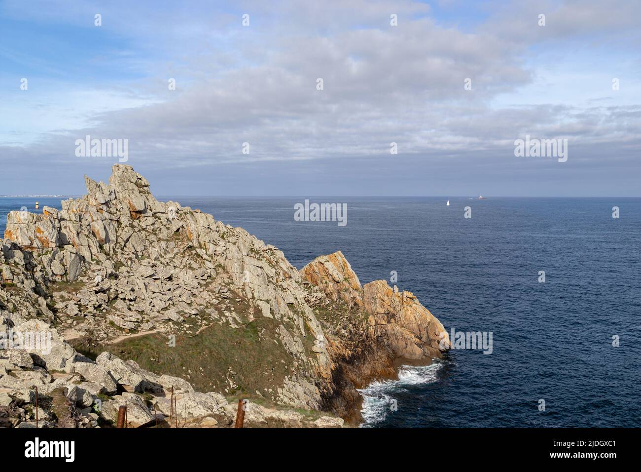 CAPE RAZ, FRANCE - SEPTEMBER 6, 2019: This is the tip of the Cape Raz ...