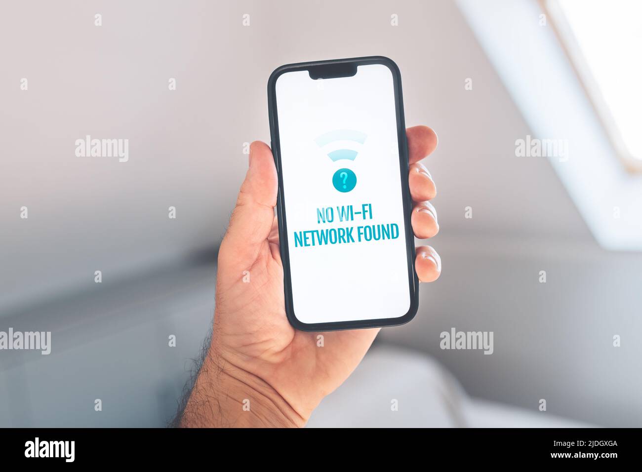 No Wi-Fi Network found message on smartphone device, selective focus Stock Photo