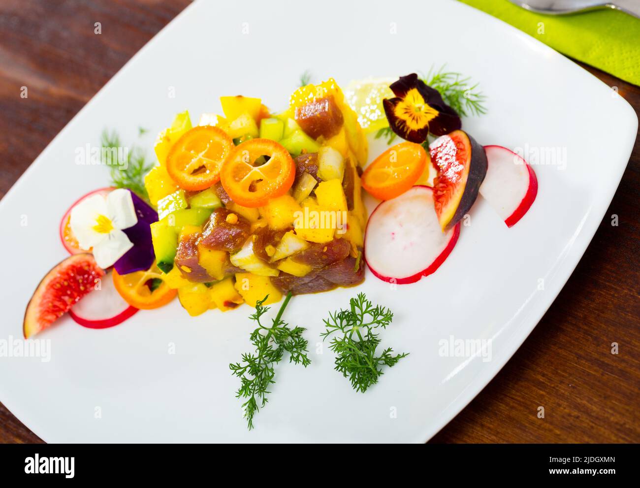 Raw tuna tartare with mango and avocado Stock Photo Alamy