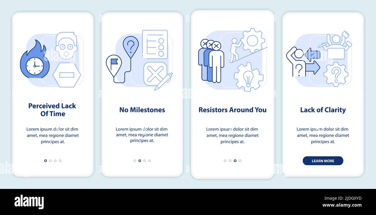 Barriers to change management light blue onboarding mobile app screen ...