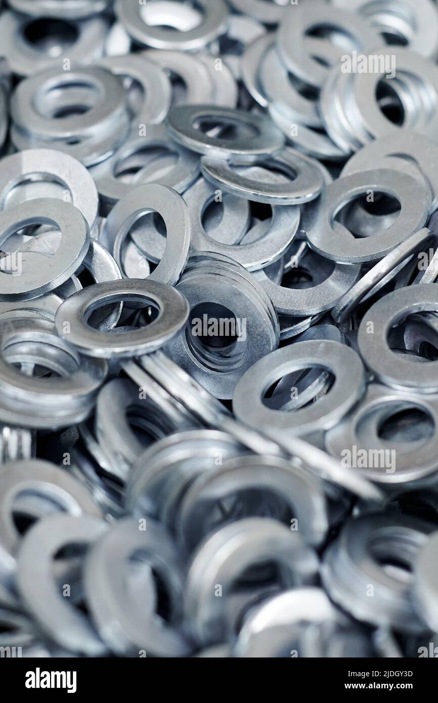 Bunch of stainless steel galvanized flat washers for fastener screws