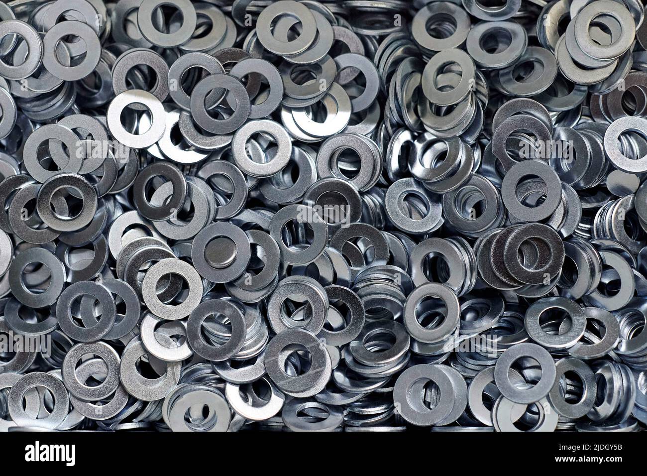 Bunch of stainless steel galvanized flat washers for fastener screws
