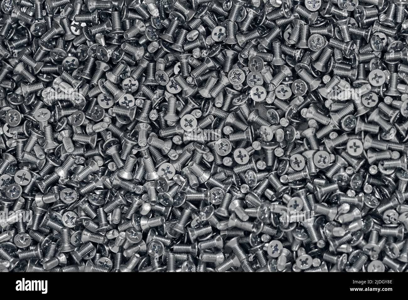 Bunch of galvanized stainless bolts with flat countersunk head