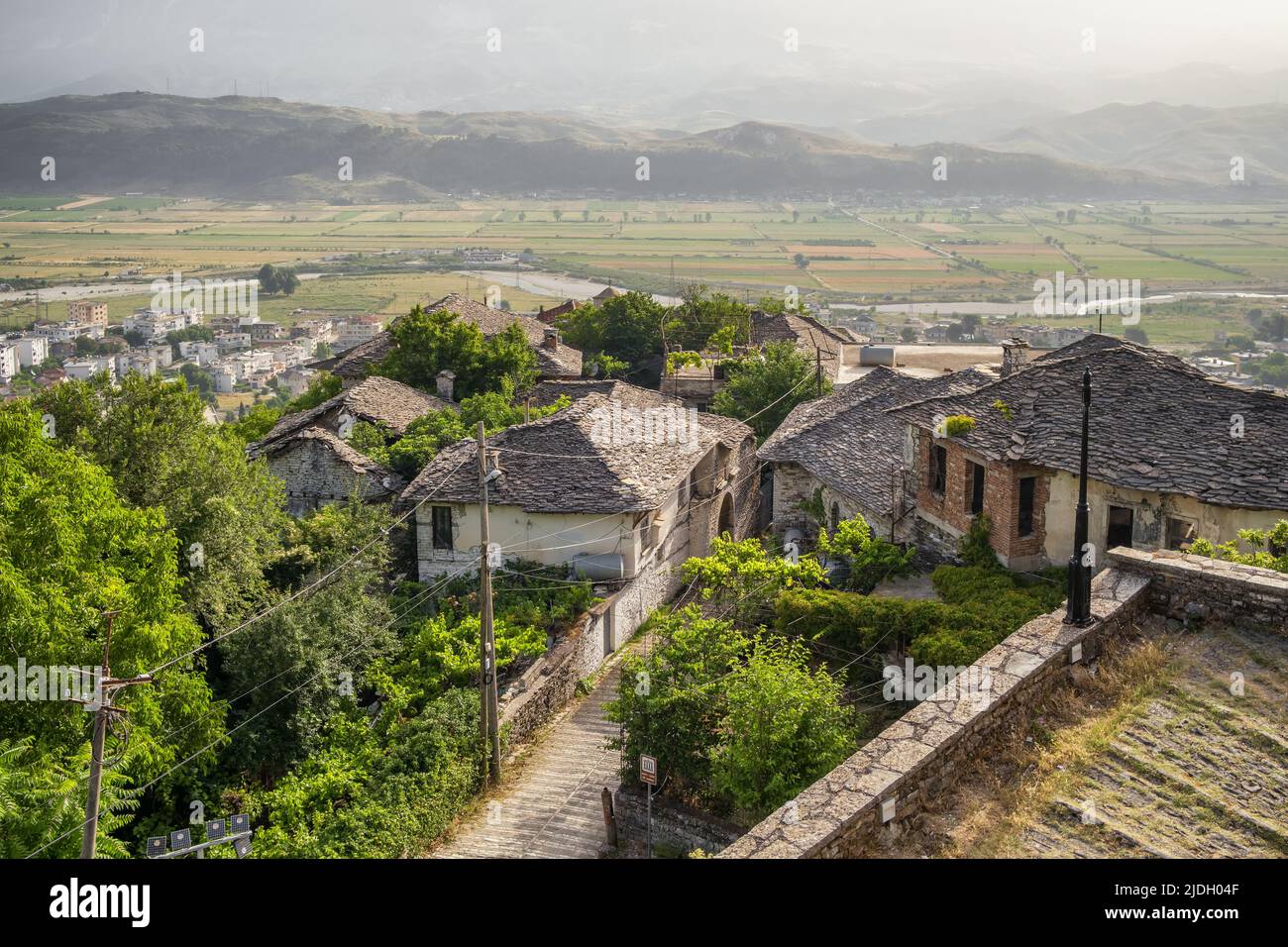 Old ottoman houses in Gjirokaster, Albania close-up Stock Photo