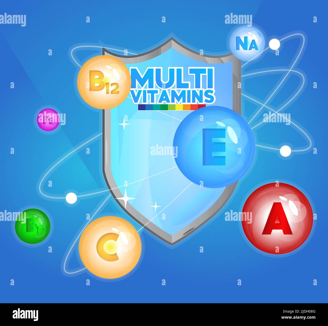 Multivitamin shield concept. Protect the body with vitamin and minerals