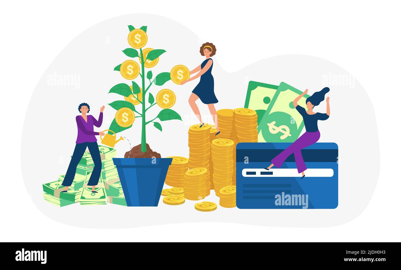 Money business investment collect profit from tree Stock Vector