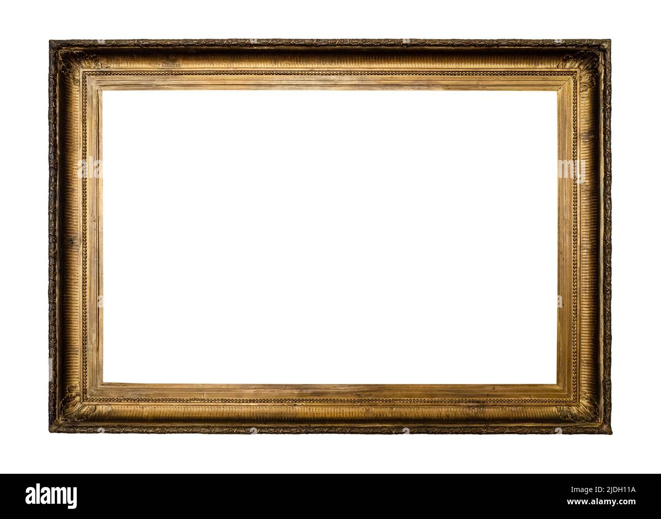 blank horizontal old dark golden picture frame cutout on white