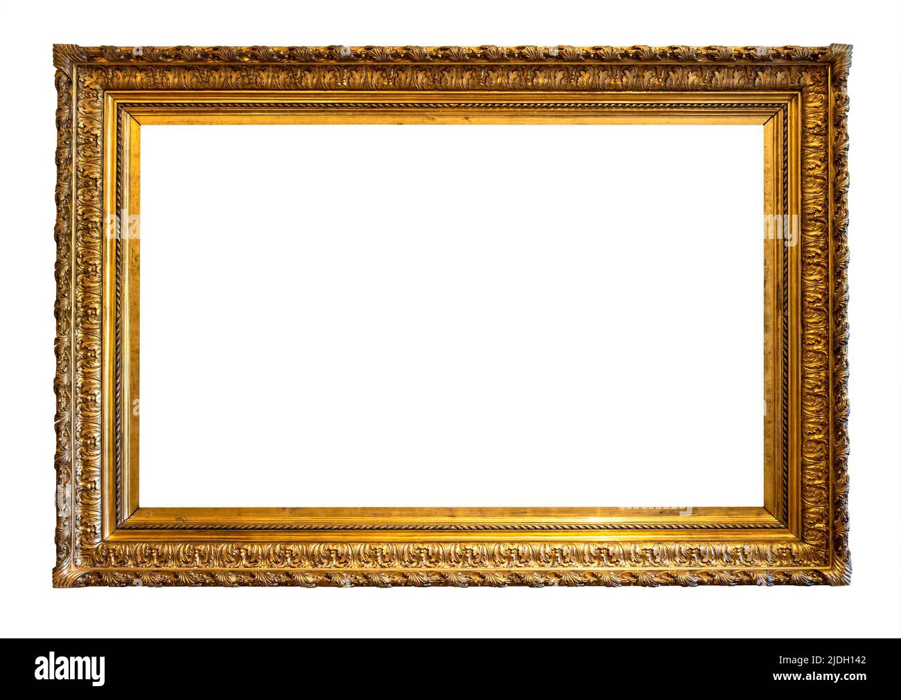 blank horizontal old carved gold picture frame cutout on white background Stock Photo - Alamy