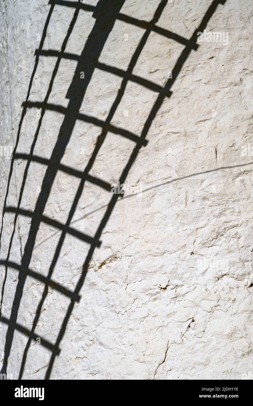 Mill blade's shadow, Campo de Criptana, Castilla-La Mancha, Spain Stock Photo