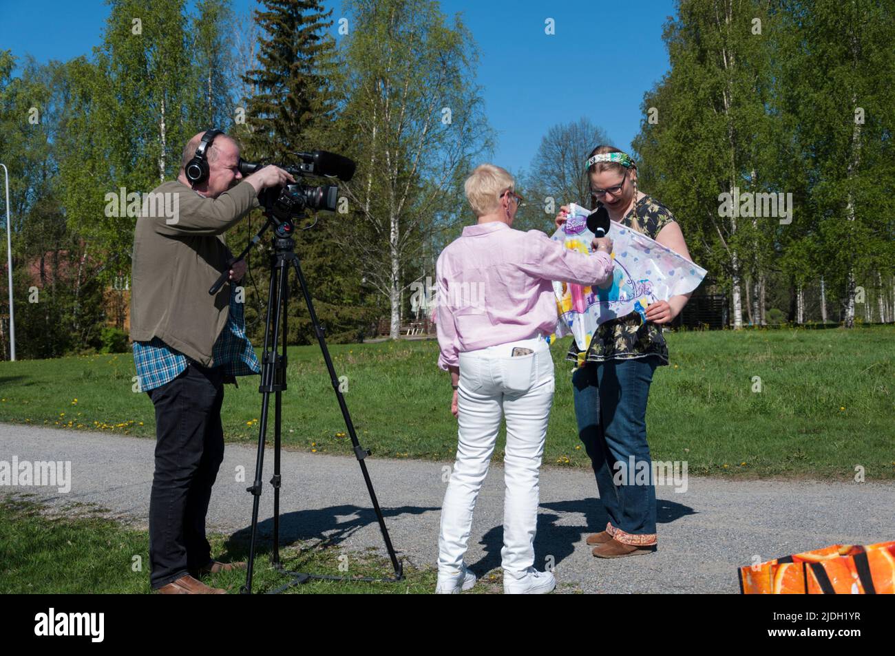 Finlands YLE Radio doing an interview Stock Photo