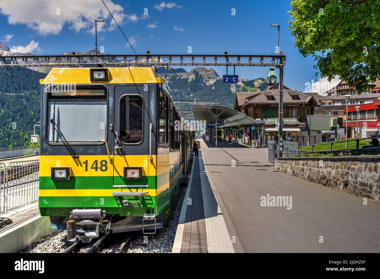 Train station, Wengen, Canton of Bern, Switzerland Stock Photo