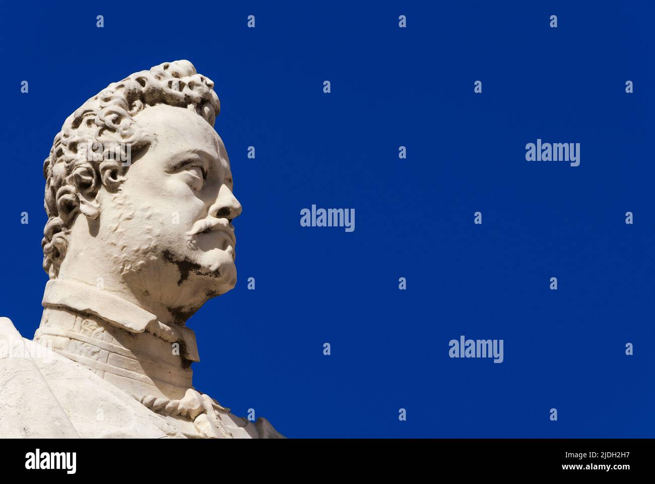 Ferdinando I Medici, Grand Duke of Tuscany. A marble statue erected in 1594 in the historical center of Pisa (with blue sky and copy space) Stock Photo