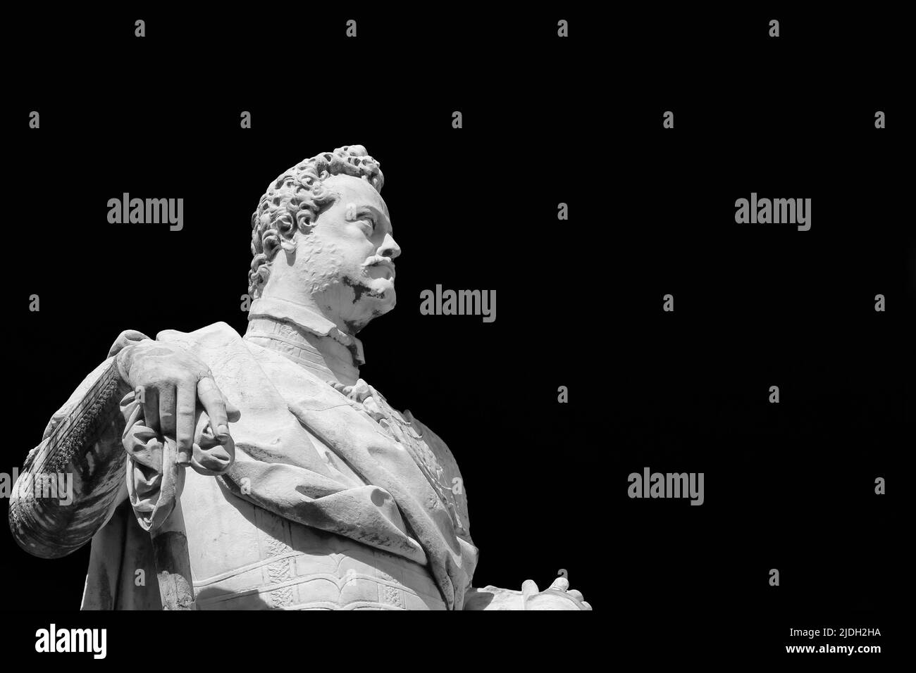 Ferdinando I Medici, Grand Duke of Tuscany. A marble statue erected in 1594 in the historical center of Pisa (Black and White with copy space) Stock Photo