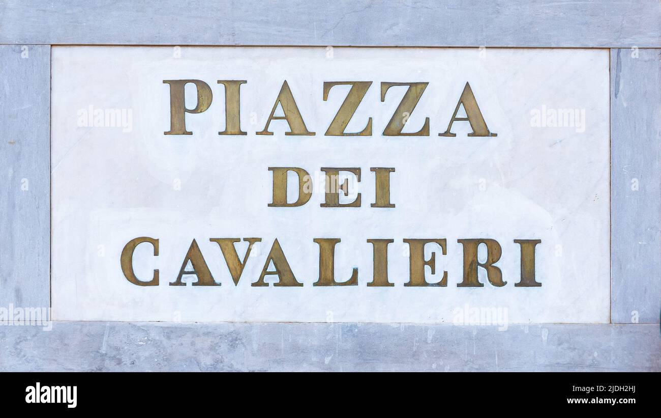 'Piazza dei Cavalieri' (Knights' Square), old road sign of one of the most important square in Pisa historical center Stock Photo