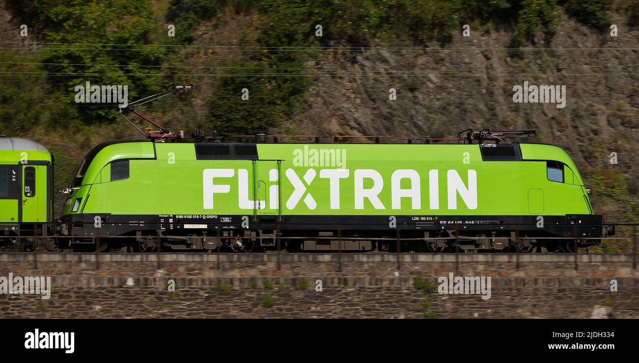 Flixtrain, Germany, Rhineland-Palatinate, Sankt Goarshausen Stock Photo
