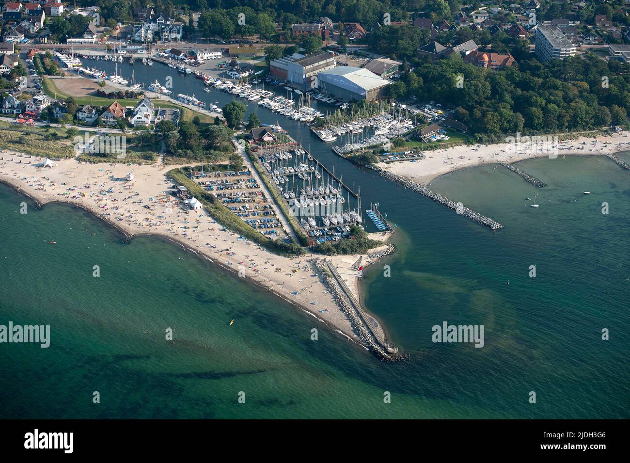Niendorf harbour, aerial view 08/31/2022, Germany, Schleswig-Holstein Stock Photo