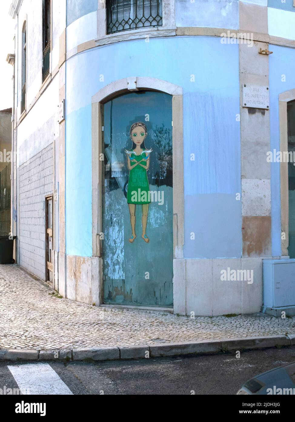 picture on a bricked up house entrance, Portugal, Lisbon Stock Photo