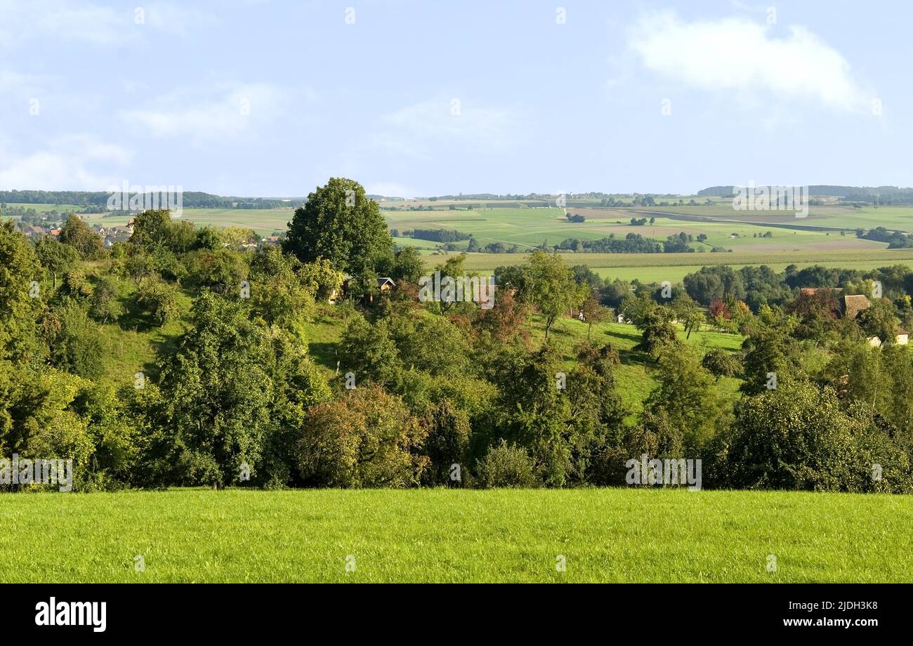Landscape Image of the Hohenloher Lowlands near Schwaebisch Hall, Germany, Baden-Wuerttemberg Stock Photo