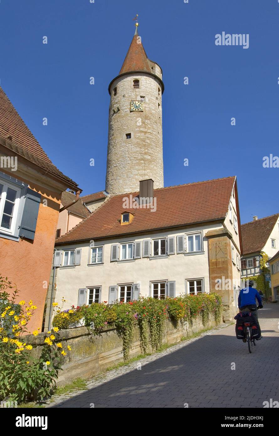 City tower in the old town, Germany, Baden-Wuerttemberg, Kirchberg an der Jagst Stock Photo