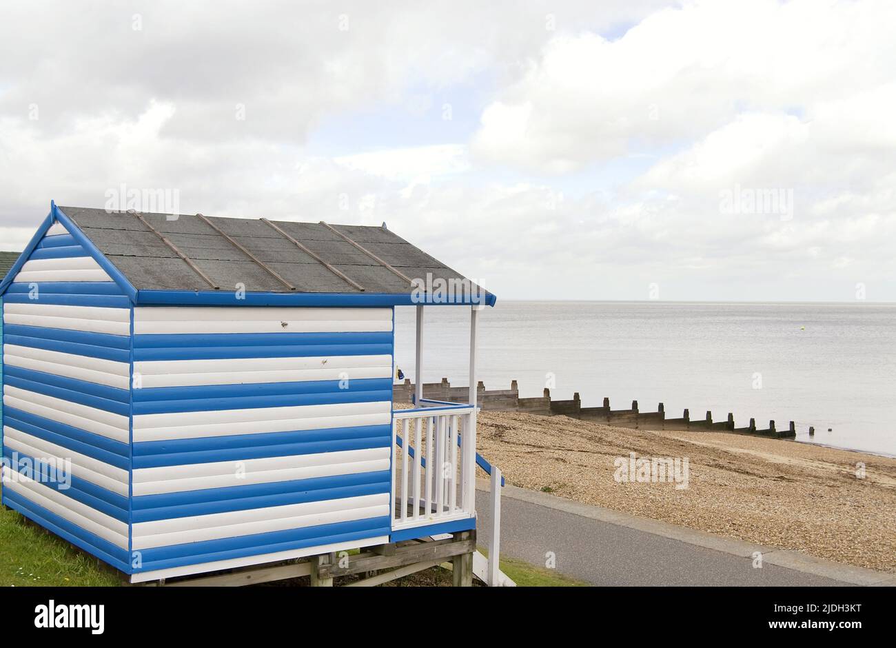 brightly coloured beach hut, United Kingdom, England, Kent, Whitstable Stock Photo