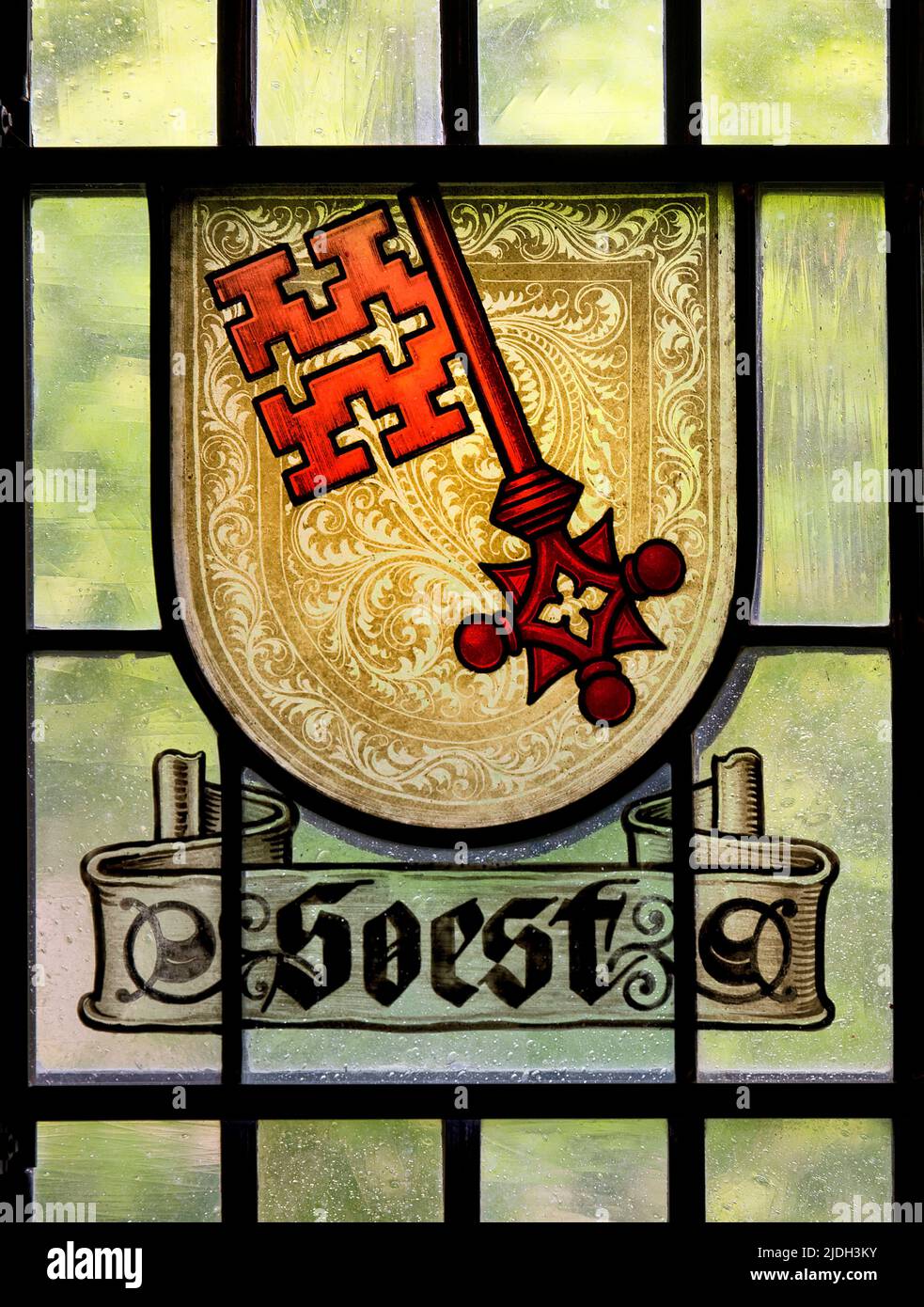 historical coat of arms glass pane of Soest, Germany, North Rhine-Westphalia Stock Photo