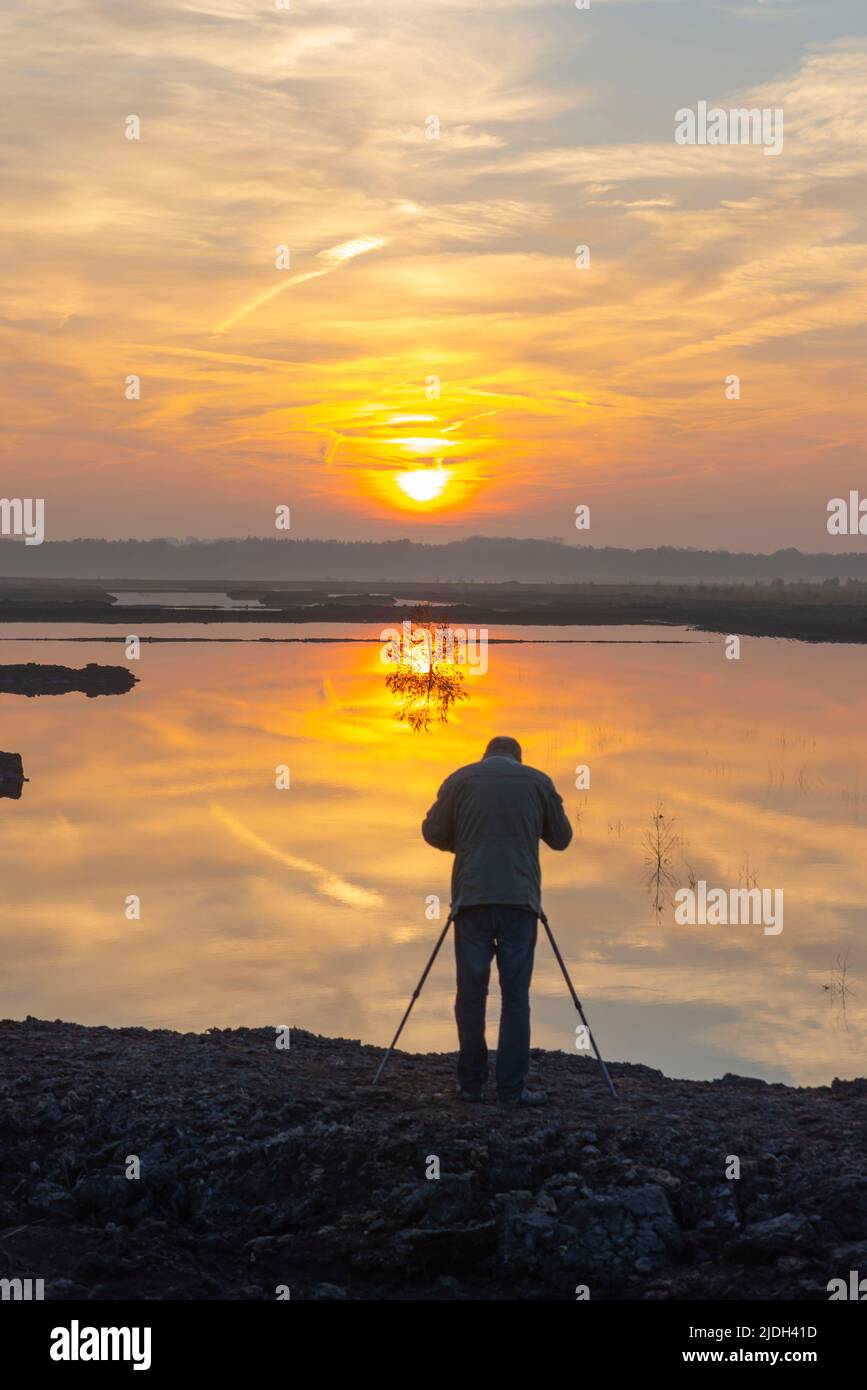 Himmelmoor in the evening at sunset, Germany, Schleswig-Holstein Stock Photo