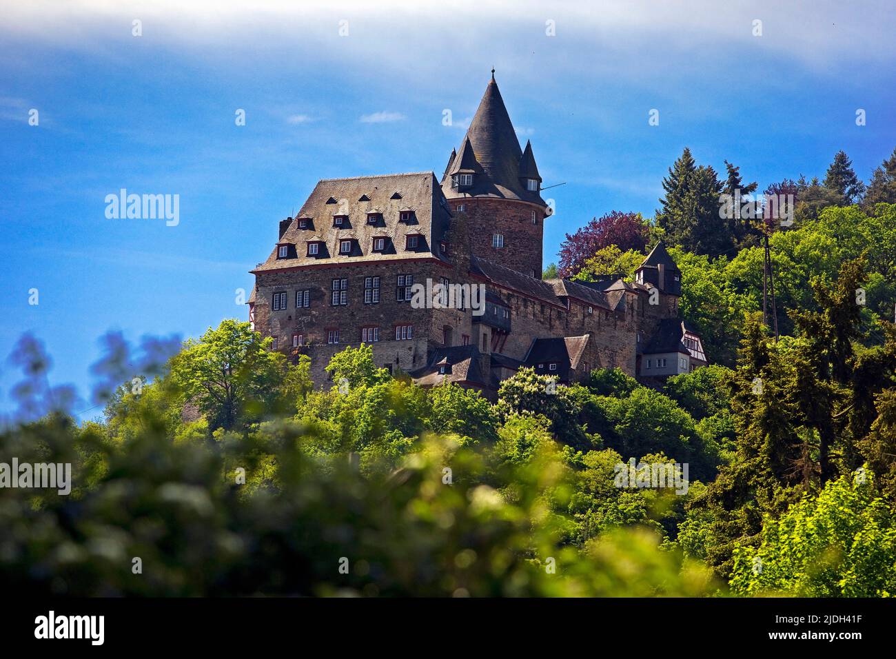 Stahleck Castle, UNESCO heritage site and now a youth hostel, Germany, Rhineland-Palatinate, Bacharach Stock Photo