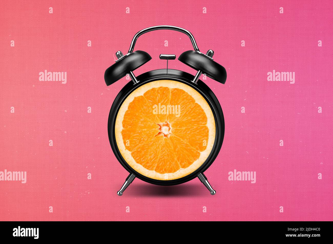 Collage artwork image of citrus fruit inside clock alarm healthy eating