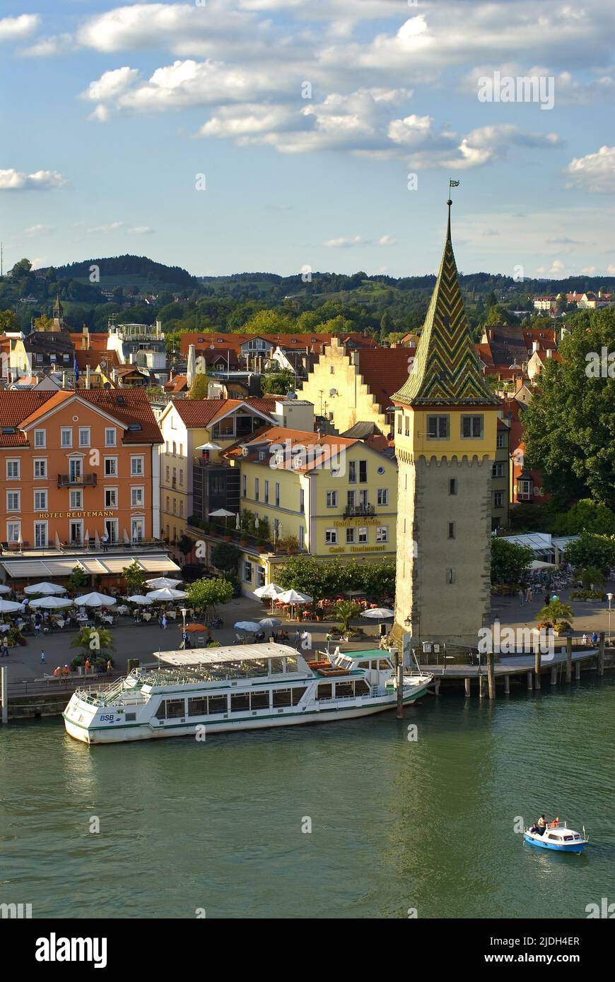 Old town of Lindau, with the Mang tower and pier in the foreground ...