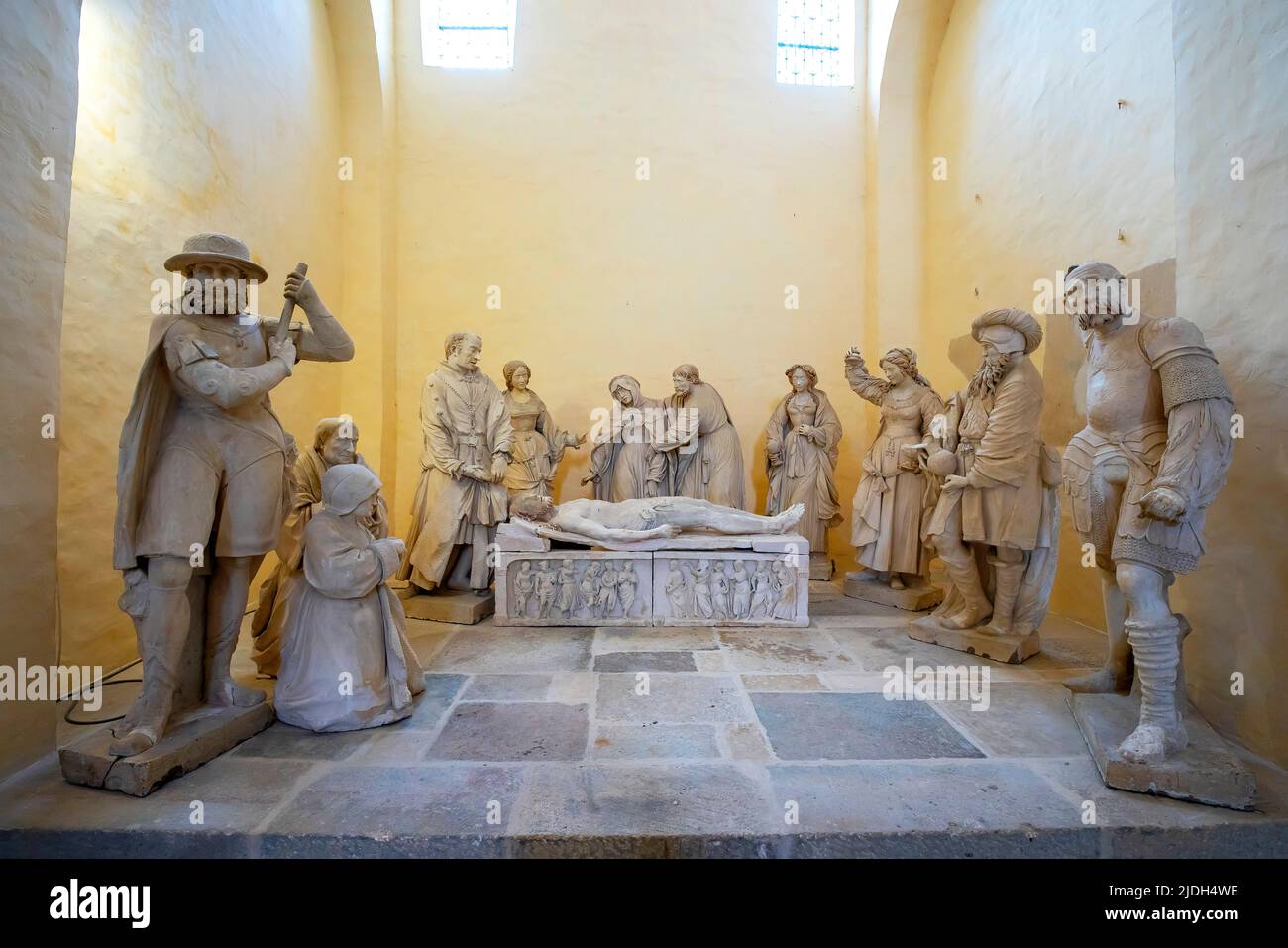 Entombment, the burial scene .Inside the Church of Saint Vorles. The ancient little town of Châtillon-sur-Seine is situated in the Burgundy region of Stock Photo