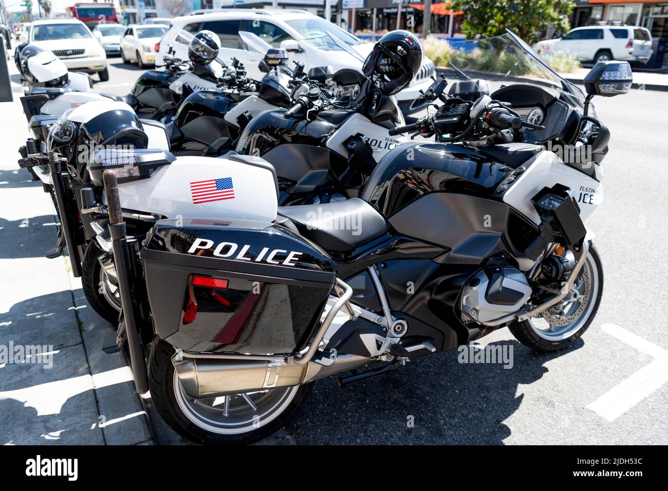 Long Beach, California USA - March 31, 2021: parked tustin police BMW R ...