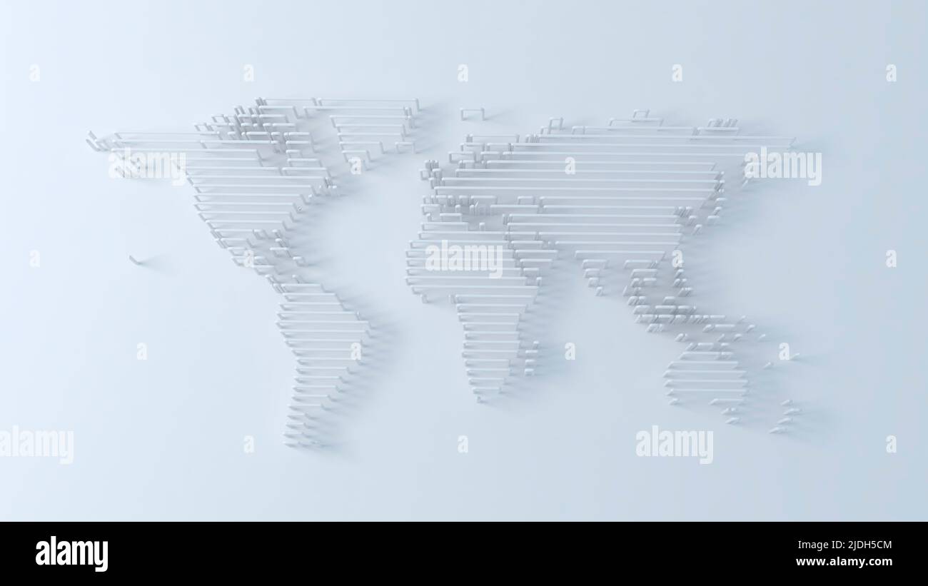 map of the world. Striped lines design 3d illustration on white background with shadow Stock Photo