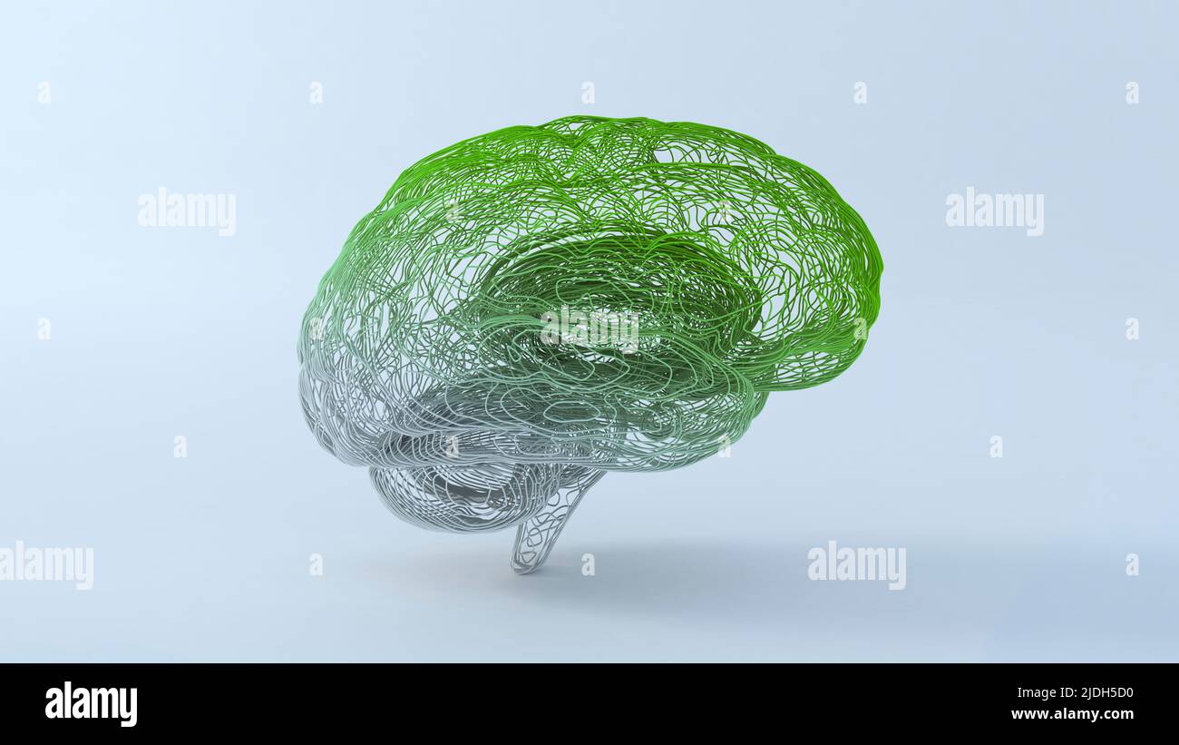 Human brain abstract lines connected neuron network. 3d illustration Stock Photo