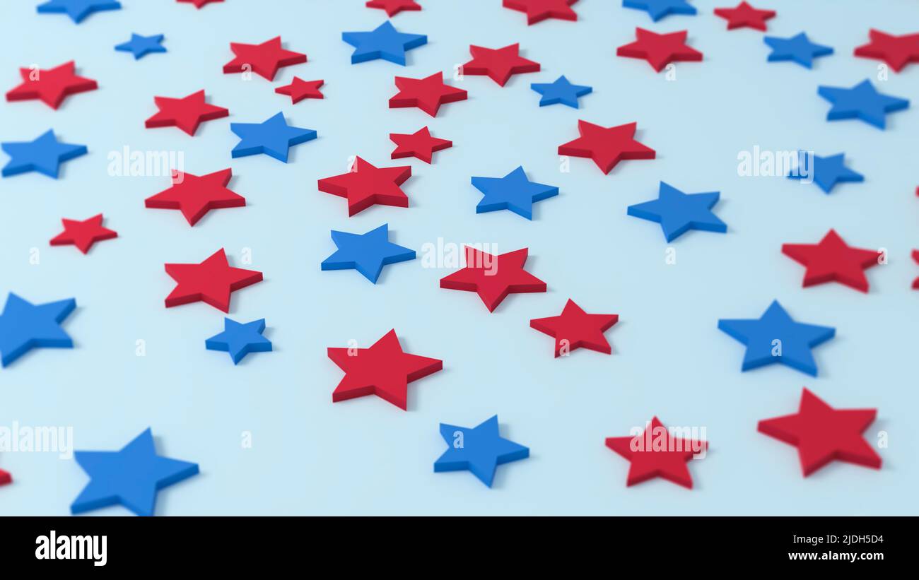 Blue and red 3d stars background. 3d render Stock Photo