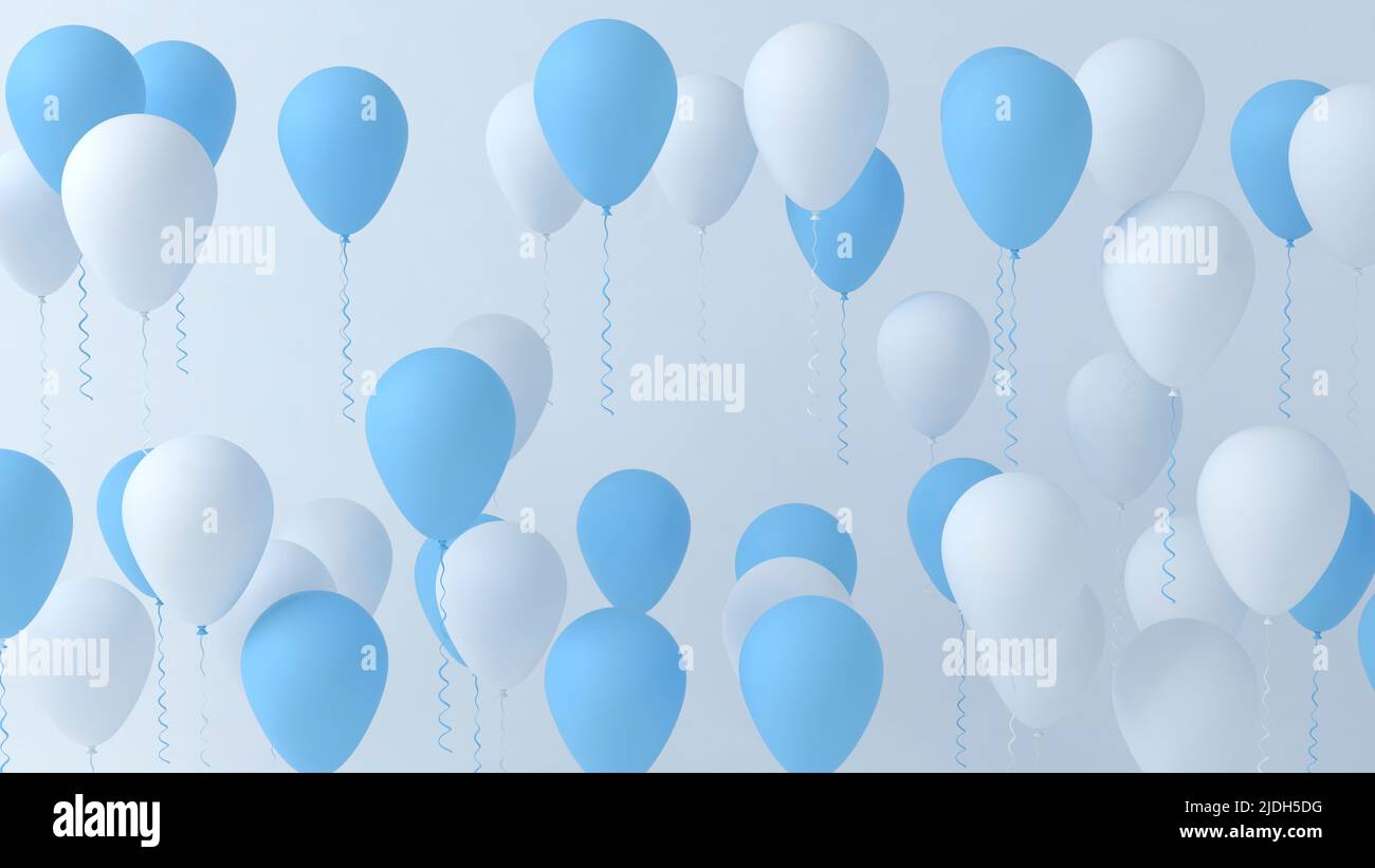 Blue and white party balloons backdrop. 3d illustration Stock Photo