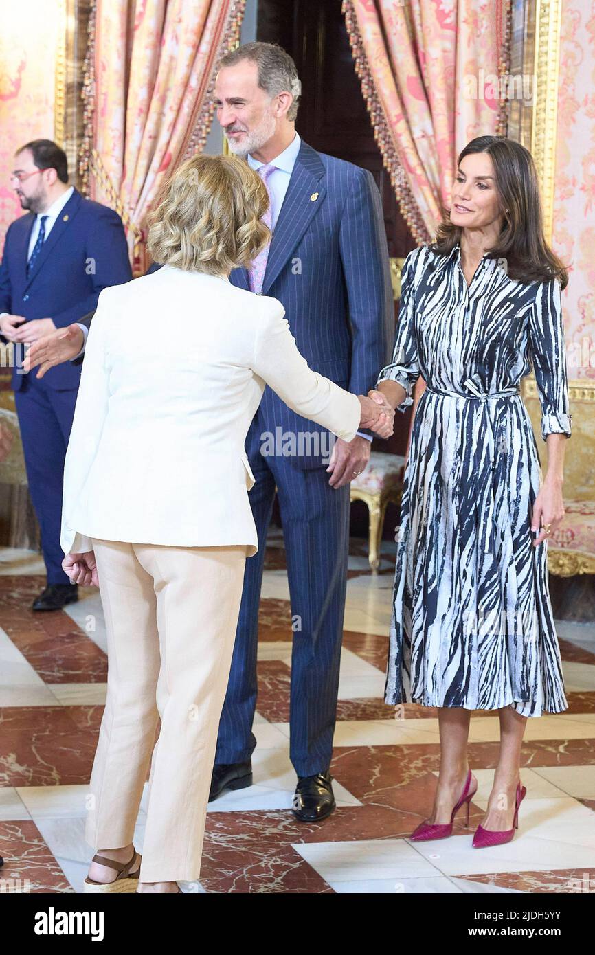 Madrid, Spain. 21st June, 2022. King Felipe VI of Spain, Queen Letizia of Spain attends Annual meeting with members of the Princess of Asturias Foundation at Royal Palace on June 21, 2022 in Madrid, Spain Credit: CORDON PRESS/Alamy Live News Stock Photo
