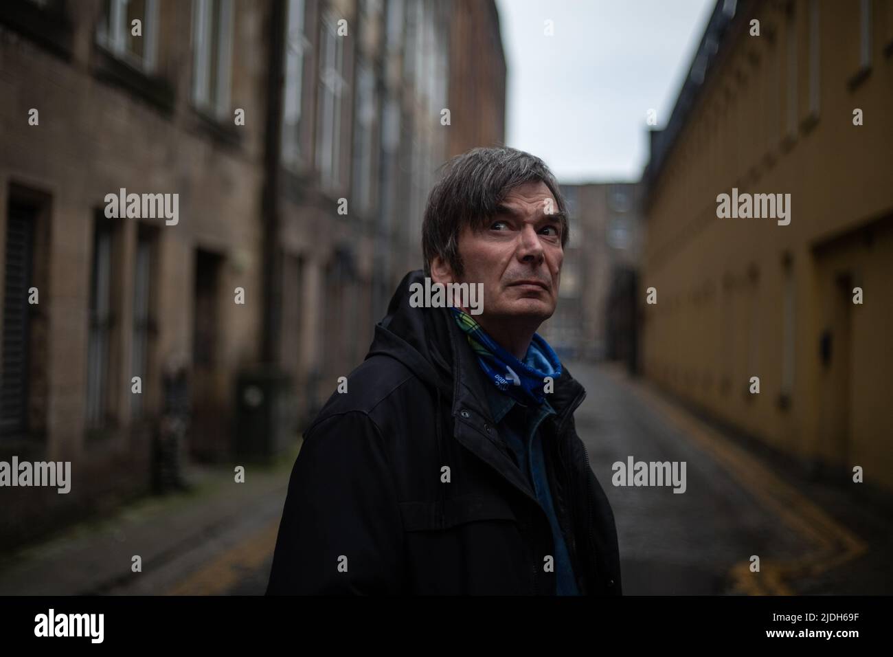 Ian Rankin, author, outside The Oxford Bar, (a bar which features in many of his books), in Edinburgh, Scotland, 2 March 2022. Stock Photo