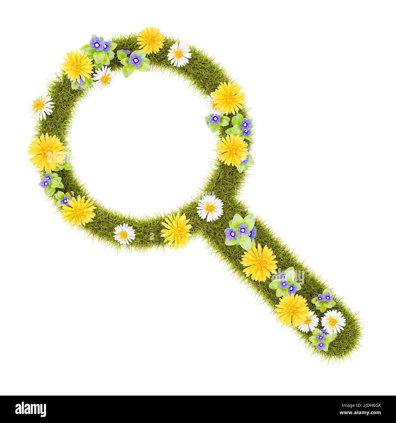 Flowery Grassy Magnifier Glass Symbol Shape Isolated Stock Photo