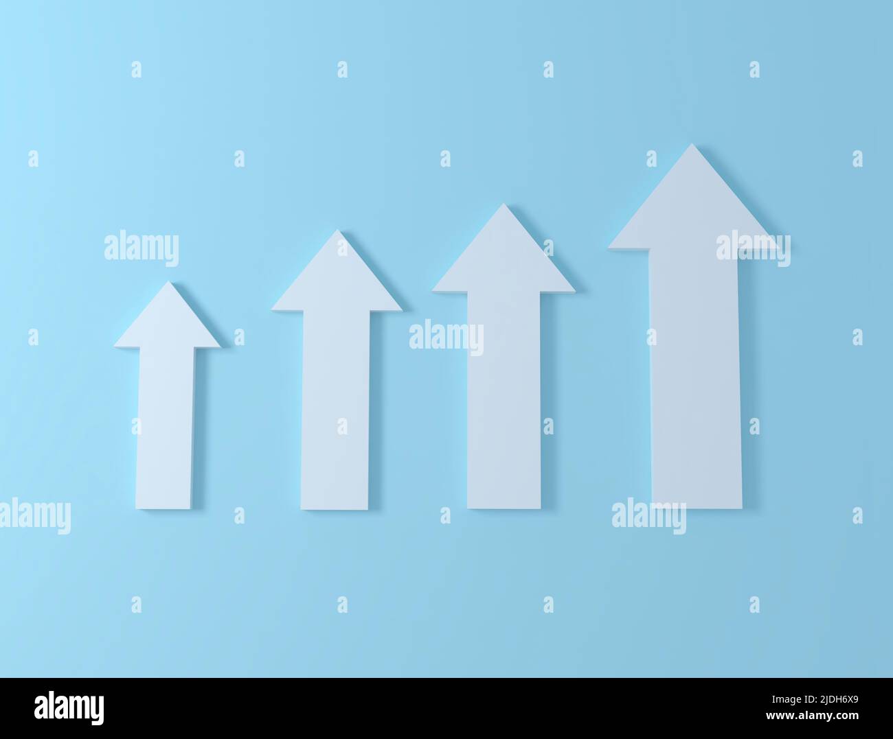 Rising white 3d arrows graph on blue background Stock Photo
