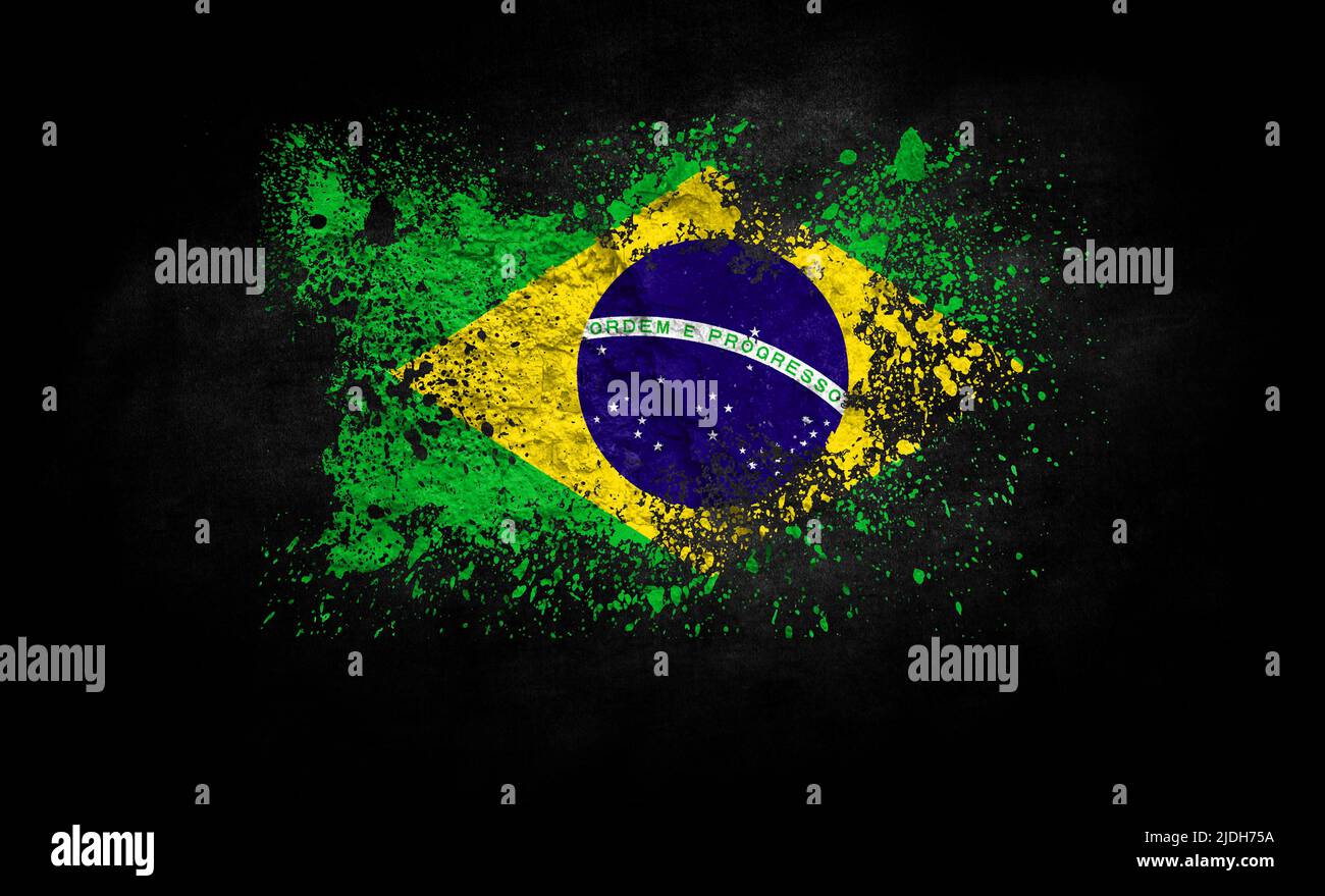 brush painted flag of Brazil isolated on black background Stock Photo ...